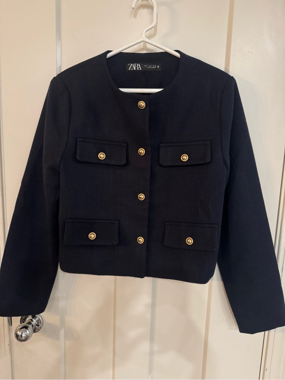 Zara Navy Cropped Gold-Button Boxy Blazer